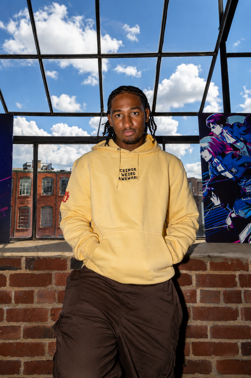Embroidered Cringe Weird Awkard Hoodie - Pina Colada