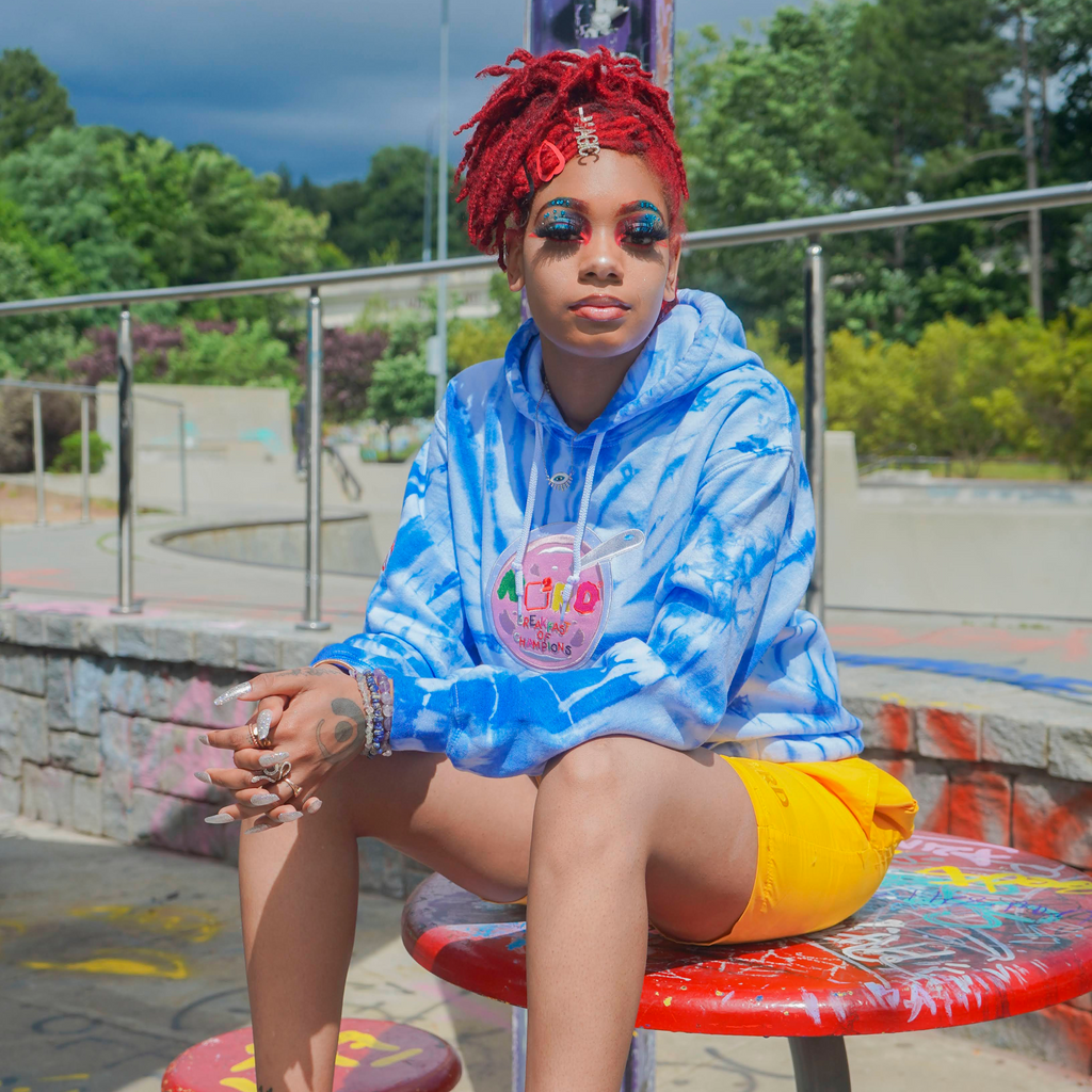 EMBROIDERED BREAKFAST OF CHAMPIONS TIE DYE HOODIE