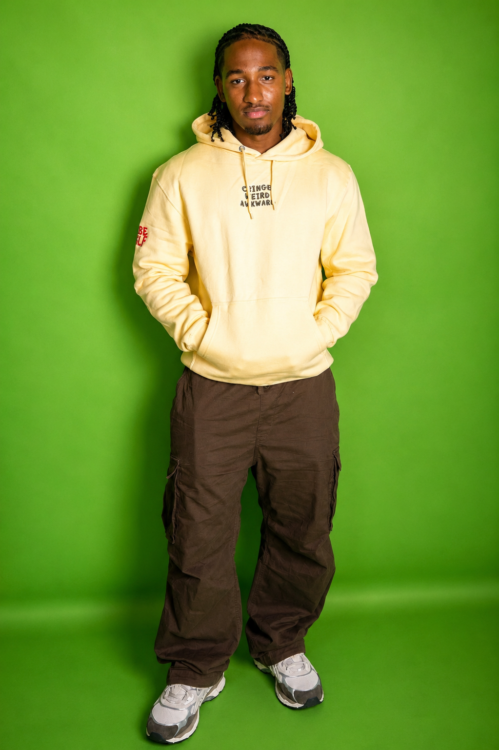 Embroidered Cringe Weird Awkard Hoodie - Pina Colada