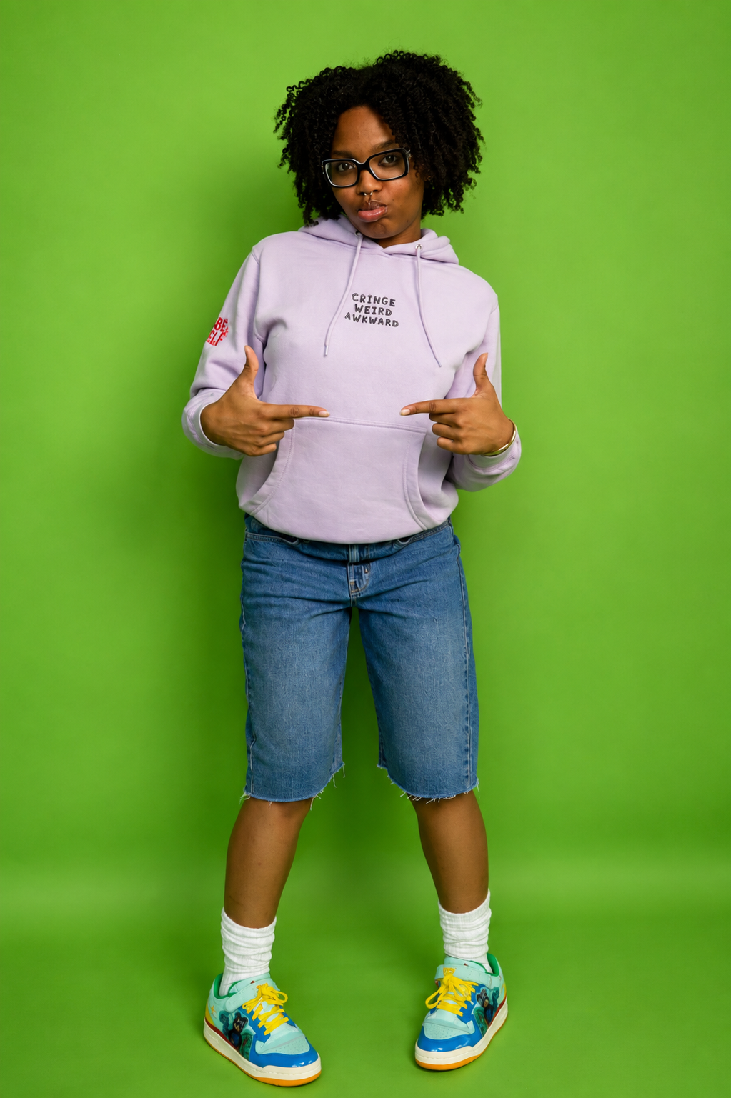 Embroidered Cringe Weird Awkward Hoodie - Lilac