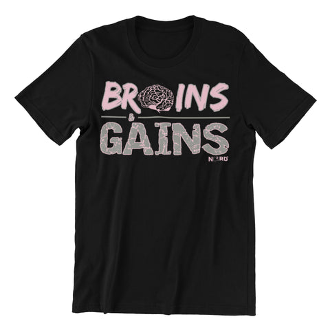 Brains and Gains Tee Gym Workout Nerd 
