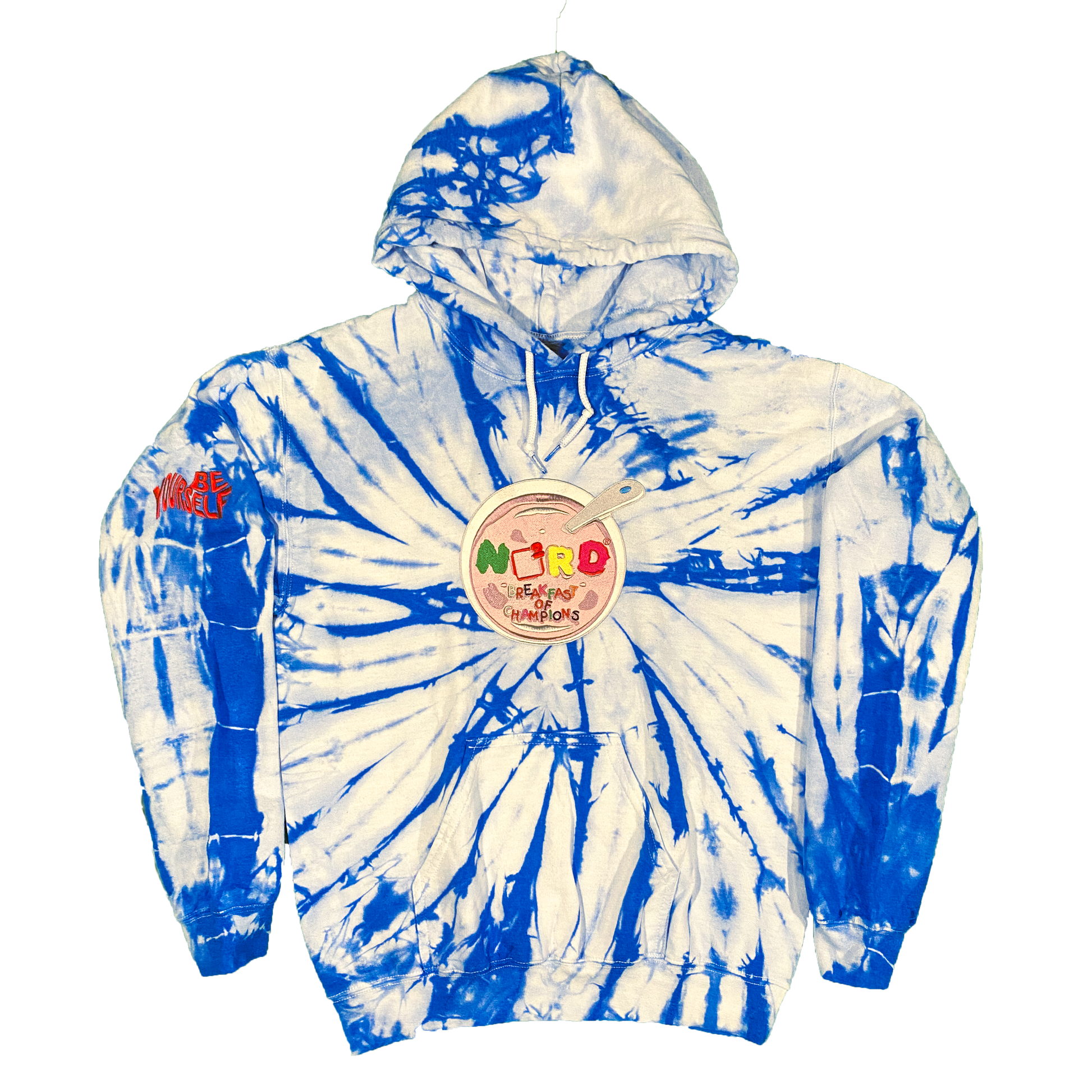 Breakfast of Champions Cereal Embroidered Tie Dye Hoodie Nerd Square