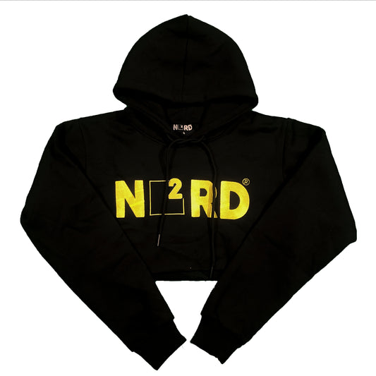 Crop Embroidered Hoodie Nerd Square Lavender Black